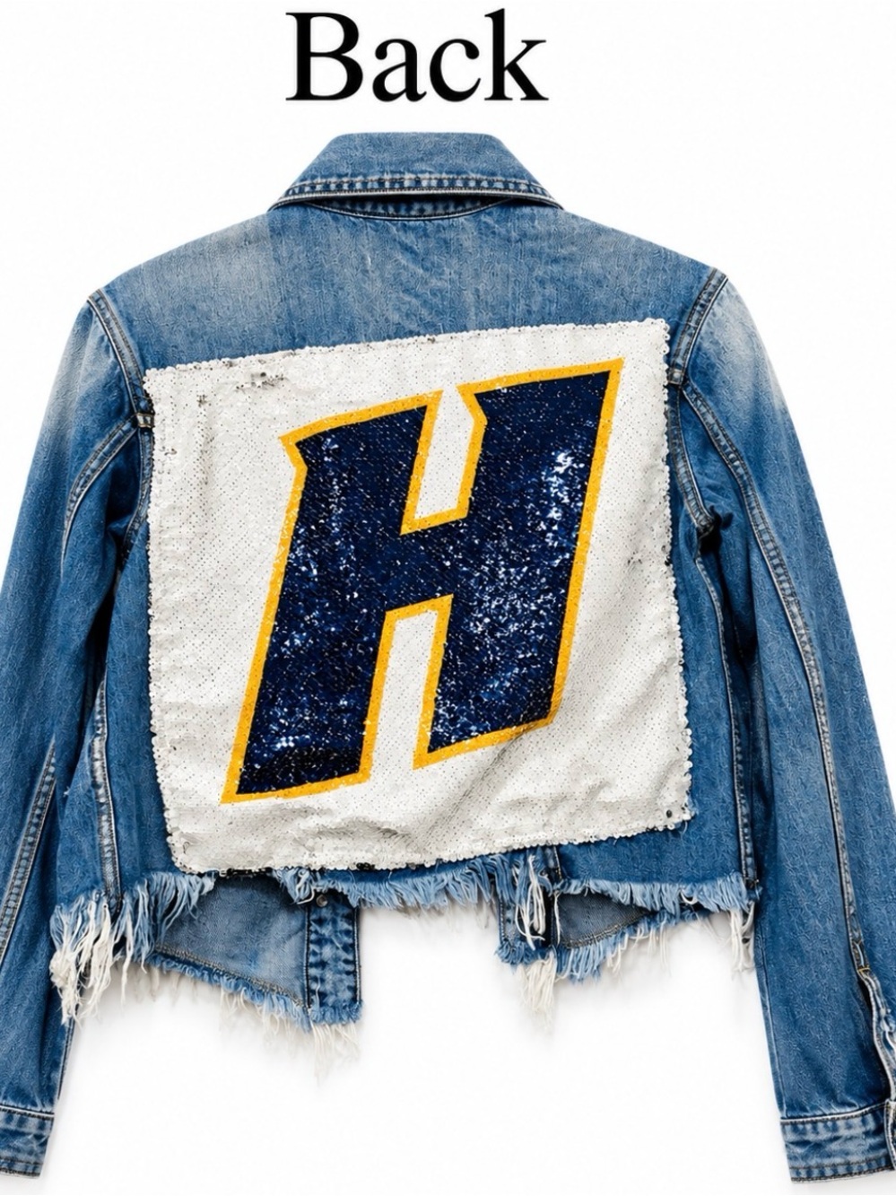 Hidden Jean Sequin Varsity H Distressed Denim Jacket Y2K - Picture 4 of 7